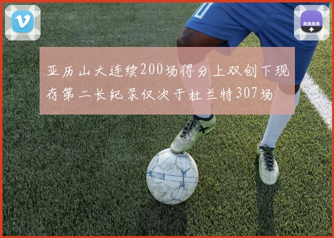 亚历山大连续200场得分上双创下现存第二长纪录仅次于杜兰特307场