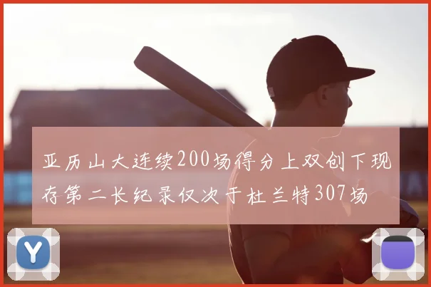 亚历山大连续200场得分上双创下现存第二长纪录仅次于杜兰特307场