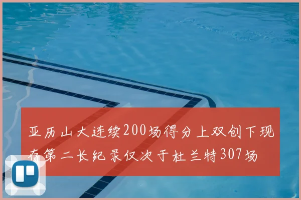 亚历山大连续200场得分上双创下现存第二长纪录仅次于杜兰特307场
