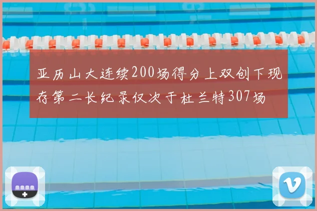 亚历山大连续200场得分上双创下现存第二长纪录仅次于杜兰特307场